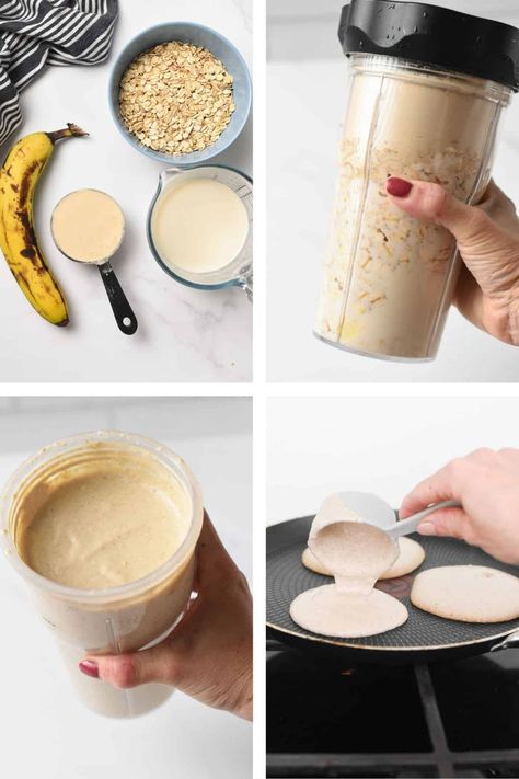 These easy 4 ingredients Banana Protein Pancakes are the most delicious high-protein pancakes to starts the day. Bonus, they are egg-free, dairy-free and vegan approved. Protein Pancakes No Eggs, Pancakes No Eggs, Vegan Protein Breakfast, Gluten Free Banana Pancakes, High Protein Yogurt, Banana Protein Pancakes, High Protein Pancakes, Flavored Pancakes, Pancake Calories