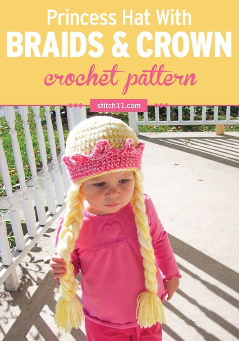 Crochet Princess Hat, Hat With Braids, Crochet Crown, Crochet Costumes, Princess Hat, Crochet Princess, Crocheted Hat, Braid Patterns, Quiet Books