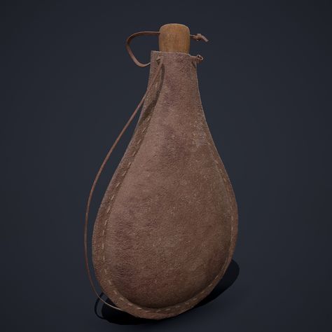 ArtStation - Medieval Leather Water Bottle Leather Water Bottle, Medieval Decor, Water Flask, Pbr Texture, Thermal Water, Magic Bottles, Water Bottle Bag, Larp Costume, Small Leather Bag