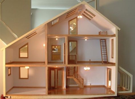 Gorgeous! Love the skylights! Contemporary style dollhouse Dolls House Plans, Simple Doll House Plans, Build Your Own Doll House, Custom Doll House, Doll House Lighting, Building A Dollhouse Diy Ideas, How To Build A Doll House Diy, Dollhouse Diy Build, Brookwood Dollhouse