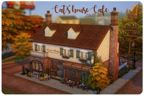 Sims 4 Brindleton Bay, Brindleton Bay, Cafe Exterior, Small Art Studio, House Cafe, Coastal Hamptons, Sims 4 House Building, Cute Minecraft Houses, Sims Building