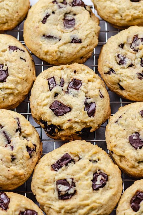 These thick bakery style chocolate chip cookies are perfectly soft and chewy inside and have golden crispy edges! Bakery Style Chocolate Chip Cookies, Bakery Chocolate Chip Cookies, Life Made Simple, Holiday Baking List, Best Chocolate Chip Cookies Recipe, Cookie Bakery, Gluten Free Chocolate Chip Cookies, Choc Chip Cookies, Best Bakery