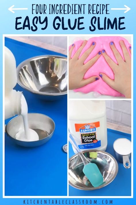 Home Made Slime For Kids Easy, Recipe For Slime With Glue, Elmers Glue Slime Recipe, How To Make Slime With Glue, Glue Activities For Kids, Homemade Slime With Glue, Slime Recipe With Glue, Elmers Glue Slime, Slime Recipe Glue