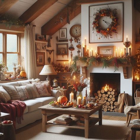 Cottage Living Room Cosy Cottage Living Room English Country, Cottage Core Living Rooms, Cottage Christmas Living Room, Vintage Cottage Living Room, Cottage Interiors Living Rooms, Cozy Winter Cottage, Tiny Cottage Interior, Cosy Cottage Living Room, Cottage Living Room Ideas