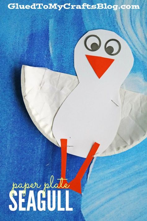 Seagull Craft, Beach Theme Preschool, Beach Crafts For Kids, Ocean Animal Crafts, June Crafts, Diy Girlande, Beach Themed Crafts, Paper Plate Crafts For Kids, Ocean Crafts