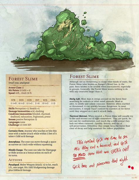 Dnd 5e Forest Creatures, Dnd Monsters Cute, Dnd Slime Monster, Forest Monsters Dnd, Forest Encounters Dnd, Dnd Plant Monster, Dnd Ooze, Dnd Monster Manual, Dnd Slime