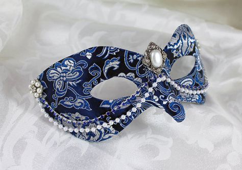 Royal Blue and Silver Brocade Masquerade Mask with by DaraGallery Blue Masquerade Mask Men, Fantasy Masquerade, Blue Masquerade Mask, Lace Masquerade Masks, Masquerade Prom, Mens Masquerade Mask, Masquerade Theme, Masquerade Wedding, Silver Mask