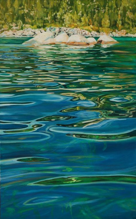 Michelle Courier, Painting Of Water, Water Artwork, Acrylic Painting Inspiration, Reflection Art, Water Images, Glass Paintings, River Art, Boat Painting