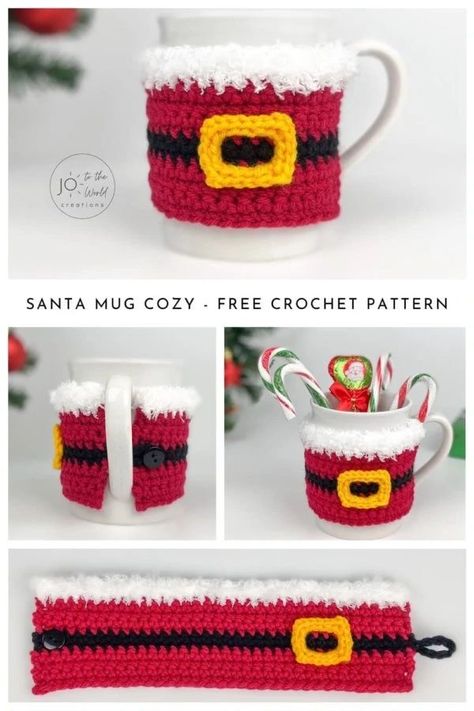 Quick And Easy Crochet Christmas Gifts, Mug Noel, Crochet Teacher Gifts, Cup Cozy Crochet Pattern, Mug Cozy Pattern, Christmas Amigurumi, Crochet Mug Cozy, Crochet Coffee Cozy, Crochet Cup Cozy