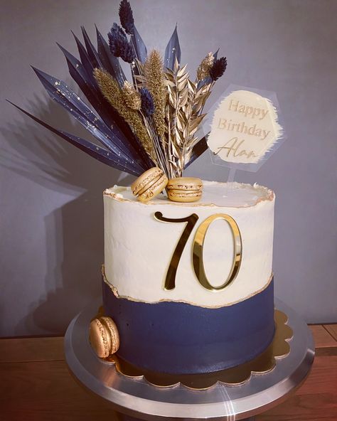 Navy Gold Cake Birthday, 75th Birthday Cake For Man, Male 70th Birthday Cake, 75 Th Birthday Cake For Men, 70th Birthday Cake Man, 70 Birthday Cake Ideas, 80th Birthday Cake For Men Dads, Navy And Gold Birthday Cake, 70 Th Birthday Cakes For Men