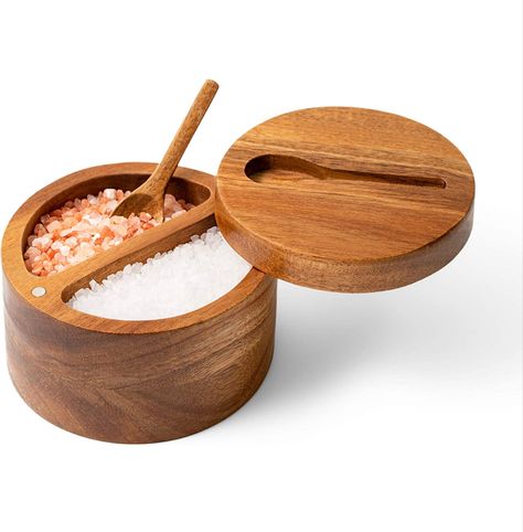 Wooden Salt Cellar, Wood Salt Cellar, Sprinkle Games, Jewelry Office, Gourmet Salt, Nut House, Succulent Art, Salt Box, Magnetic Lock