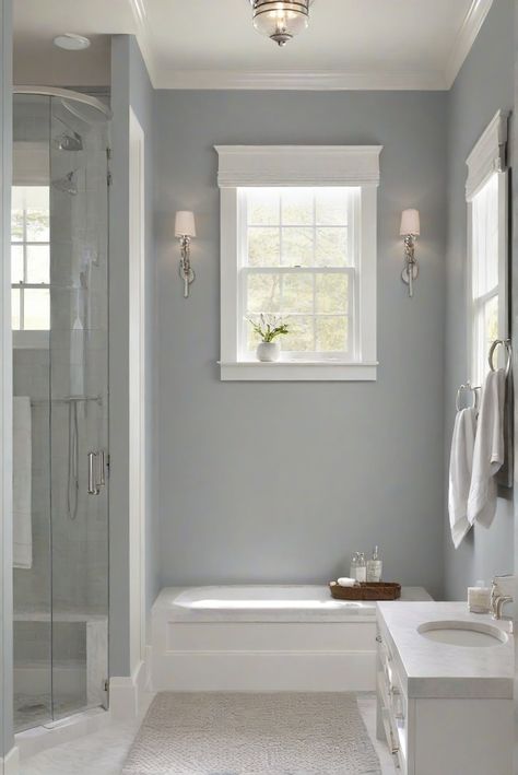 Step into a tranquil bathroom haven with the subtle sophistication of BM Boothbay Gray (HC-165). Discover the daily routine of an interior designer and explore decor ideas for a serene space. #Ad #homedecor #homedesign #bathroom #Painthome interiorarchitecture best Wall Colors for Bathroom Colors Bright Room Colors best colors combinations bathroom bathroom Remodeling Modern Paint Colors 2024 Boothbay Gray Bathroom, Bm Boothbay Gray, Bathroom Paint Colors Benjamin Moore, Benjamin Moore Bathroom Colors, Bathroom Paint Colors Sherwin Williams, Boothbay Gray, Blue Powder Room, Explore Decor, Paint Colors 2024