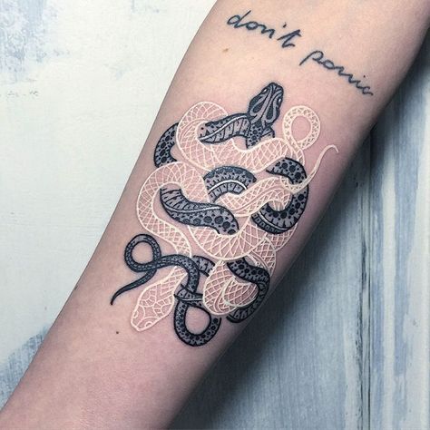 Black And White Snake Tattoos By Mirko Sata Tattoos Tiny, Pain Chart, Serpent Tattoo, White Tattoos, Literary Tattoos, Ankle Tattoos, Triangle Tattoos, Flash Arrow, Harry Potter Tattoos