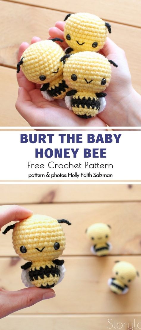 Burt the Baby Honey Bee Free Crochet Pattern Bee Free, Easy Knitting Projects, Crochet Geek, Crochet Bee, Crochet Animals Free Patterns, Amigurumi Ideas, Crochet Animal Patterns, Crochet Motifs, Pattern Baby