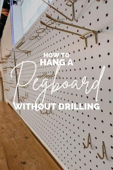 How To Install Pegboard, Laundry Room Hanging Ideas, Hang Pegboard, Laundry Room Hanging, French Country Crafts, Diy Peg Board, Pegboard Craft Room, Peg Board Walls, Pegboard Kitchen