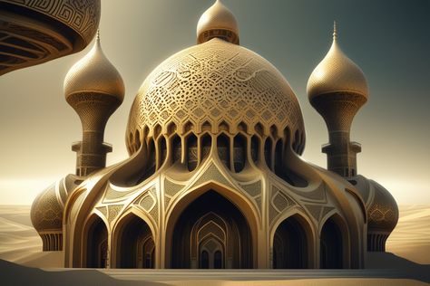 #islamic #mosjid #Domes Golden Dome, Intricate Artwork, Iranian Architecture, Grand Mosque, Golden Ratio, Matte Painting, Social Media Posts, Creating Art, Movie Poster