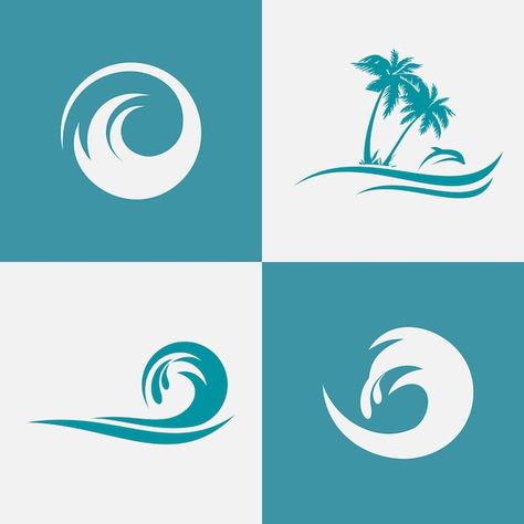 Ocean wave logo bundle inspiration | Premium Vector #Freepik #vector #design-logo #logo #art-logo #graphics Ocean Logo Design Ideas, Sea Logo Design Ideas, Logo With Movement, Wave Logo Design Ideas, Logo Vague, Ocean Logo Design, Ocean Graphic Design, Coastal Logo, Wave Logo Design