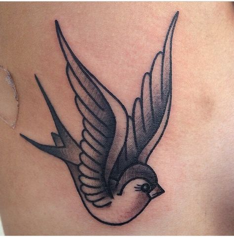 Love my bird!! Small Sparrow Tattoos, Traditional Swallow Tattoo, Sparrow Tattoo Design, Swallow Tattoo Design, Traditional Heart Tattoos, Tattoo Black And Grey, Sailor Tattoos, Sparrow Tattoo, Swallow Tattoo