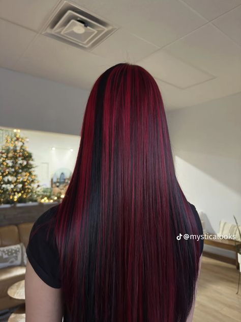 Highlight Hair Ideas, Red Hair Streaks, Red Hair Looks, Skunk Hair, Highlight Hair, Highlight Ideas, Hair Color Underneath, Red Hair Inspo, Wine Hair