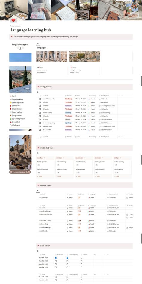 #Language_Learning_Tracker #Notion_Template_Language #Language_Learning_Template #Language_Learning_Notion Notion Template Ideas Language Learning, Notion For Language Learning, Notion Language Template, Notion Language Learning Template, Notion Template Language, Learning Tracker, Language Learning Template, Notion Template Free, School Notion