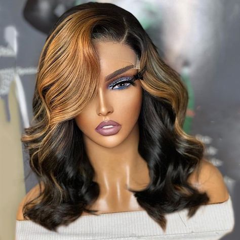 PRICES MAY VARY. Wig 14'' High quality Hair Type: Wavy Style: Wavy Human Hair Wig Ombre Bob, Color Rubio, Honey Blonde Highlights, Bob Lace Front Wigs, Blonde Lace Front Wigs, Remy Human Hair Wigs, Human Virgin Hair, Body Wave Wig, Short Bob Wigs