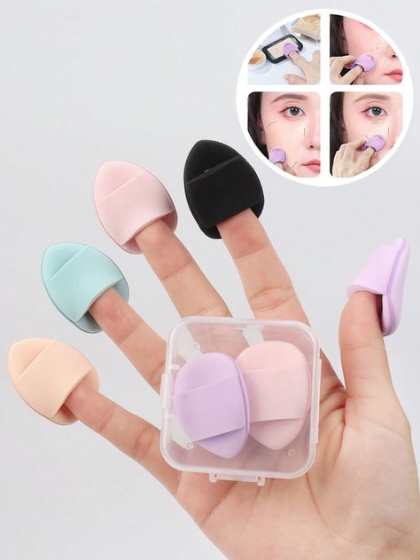 5pcs Mini Finger Air Cushion Makeup Sponges With Storage Box, Including Air Cushion Puff, Latex-Free Blended Sponge, And Powder Puff, Suitable For Liquid Foundation, Foundation, And Concealer, For All Skin Types Multicolor    PUR  Air Cushion Sponge   Beauty Tools, size features are:Bust: ,Length: ,Sleeve Length: Cushion Makeup, Powder Sponge, Cushion Powder, Face Concealer, Makeup Sponges, Too Faced Concealer, Mascara Facial, Makeup Sponge, Powder Puff