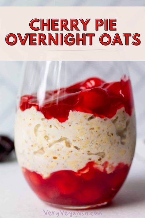 Like having dessert for breakfast, cherry pie overnight oats with premium canned pie filling are indulgent yet nutritious. Prep these vegan and dairy-free oats for the week and feel good about having "pie" before noon. Overnight Oats With Apple Pie Filling, Apple Pie Filling Overnight Oats, Cherry Pie Overnight Oats, What To Make With Cherry Pie Filling, Canned Cherry Pie Filling Recipes Easy, Canned Cherry Recipes, Recipes With Cherry Pie Filling, Sugar Free Cherry Pie Filling, Fruit Pie Filling Recipes