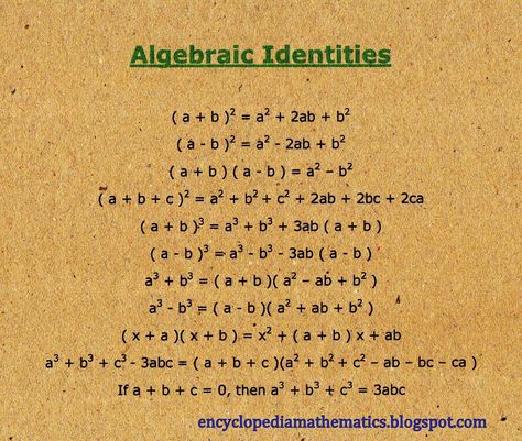 ALGEBRAIC IDENTITIES Maths Identities, Identities Math, Algebraic Identities, Math Rules, Math Formula Chart, Algebra Formulas, Formula Chart, Completing The Square, Egypt Museum