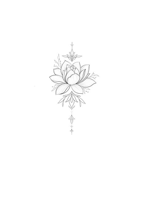 Lotus And Flower Tattoo, Lotus Tattoo Hip, Delicate Lotus Tattoo, Water Lily Back Tattoo, Lotus Flower Fine Line Tattoo, Lotos Flowers Tattoo, Lotus Flower Tattoo Designs For Women, Tattoo Water Lily, Geometric Spine Tattoo