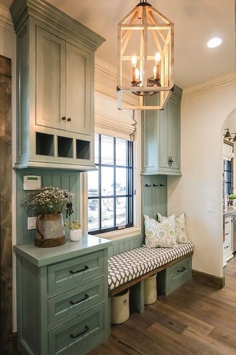 Mudroom cabinet color: Farmhouse Mudroom, Decor Ikea, Modern Farmhouse Living Room, Laundry Mud Room, Hus Inspiration, Cool Ideas, Style At Home, Farmhouse Living, Küchen Design