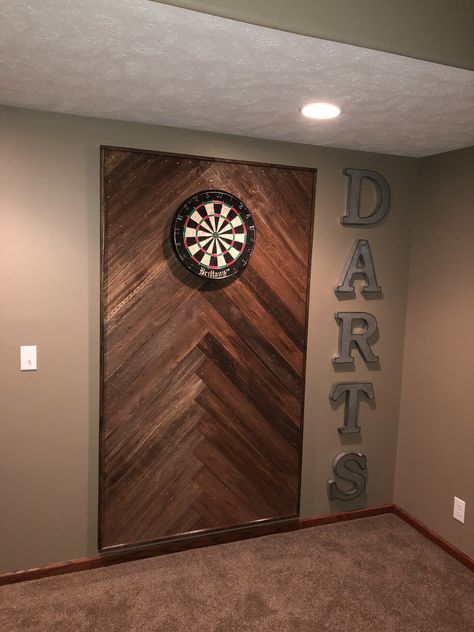 Wooden dart board wall Dart Board Wall, Renovation Plan, Basement Games, Pool Table Room, Game Room Basement, Man Cave Basement, Basement Makeover, Man Cave Home Bar, Basement House