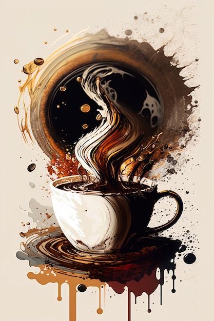 Coffee Art Painting, Coffee Artwork, Coffee Art Print, Coffee Cup Art, Coffee Wallpaper, Coffee Painting, Cafe Art, Gems Art, Cup Art