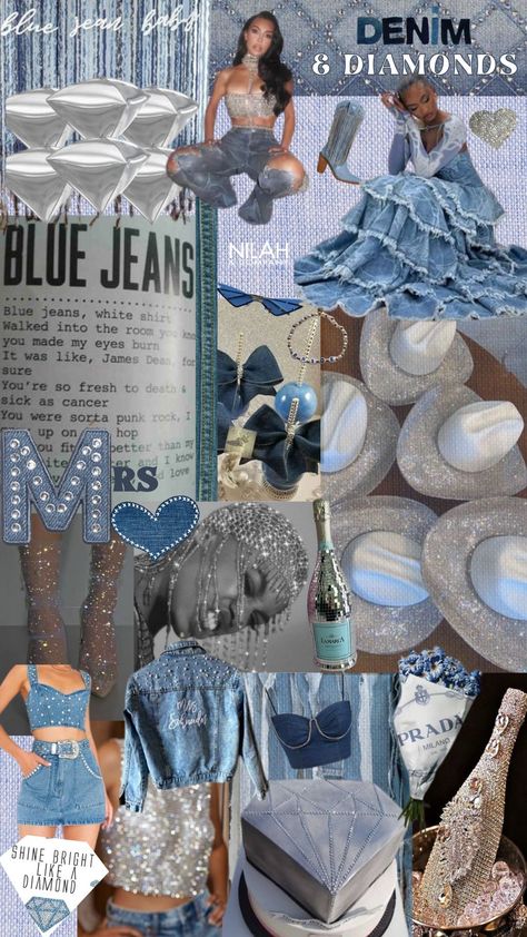 Blue Jean Theme Party, Canadian Tuxedo Bachelorette Party, All Denim Bachelorette Party, Blue Western Bachelorette Party, Demin And Diamonds Theme Party, Denim And Diamond Theme Party Ideas, Bachelorette Clothing Themes, Jewel Tone Bachelorette Party, Bach Themes 2024