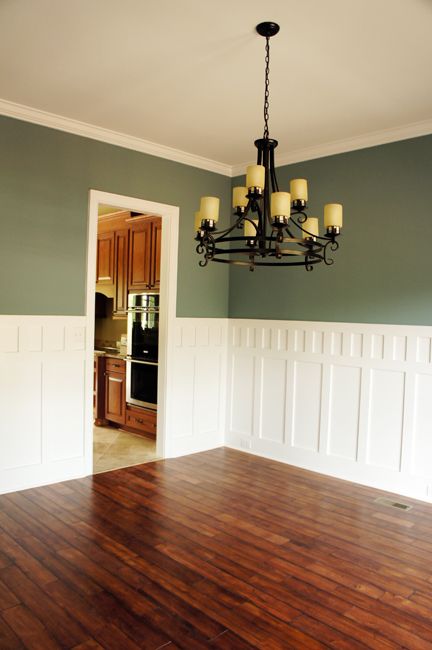 I took the week off from work to finish things up around the house - such as, closet shelving, bathroom fixtures, flooring in the exercise r... Wainscoting Bedroom, Wainscoting Styles, White Wainscoting, Classic Dining Room, Dining Room Remodel, Dining Room Colors, Welding Table, Empty Room, Trendy Bathroom