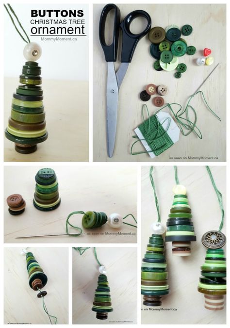 These button Christmas Tree ornaments are adorable and easy to make. They would look lovely on the tree Button Christmas Tree, Popsicle Stick Christmas Crafts, Christmas Craft Show, Button Ornaments, Christmas Buttons, Christmas Crafts For Kids To Make, Homemade Christmas Decorations, Navidad Diy, Easy Christmas Crafts