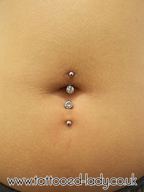 Double navel piercing (belly piercing) #doublebellypiercing #navelpiercing #tattooedladym35 4 Way Belly Button Piercing, Second Belly Button Piercing, Double Pierced Belly Button, Reverse Navel Piercing, Bottom And Top Belly Button Piercing, Two Belly Button Piercings, Top And Bottom Belly Piercing, Lower Belly Piercing, Lower Belly Button Piercing