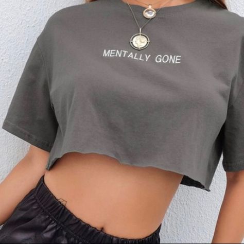 Mentally Gone Grey Crop Top Crop Top Aesthetic, Beer Outfit, Egirl Outfits, Estilo Grunge, Y2k Aesthetic Outfits, Crop Top Outfits, Cropped Tops, Outfit Look, Streetwear Women