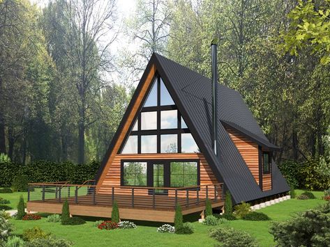 012H-0279: A-Frame Vacation House Plan; 1599 sf Frame House Plans, A Frame Cabin Plans, Vacation House Plans, Contemporary Cabin, House Plan With Loft, Loft Plan, A Frame House Plans, Frame Cabin, Cabin House Plans