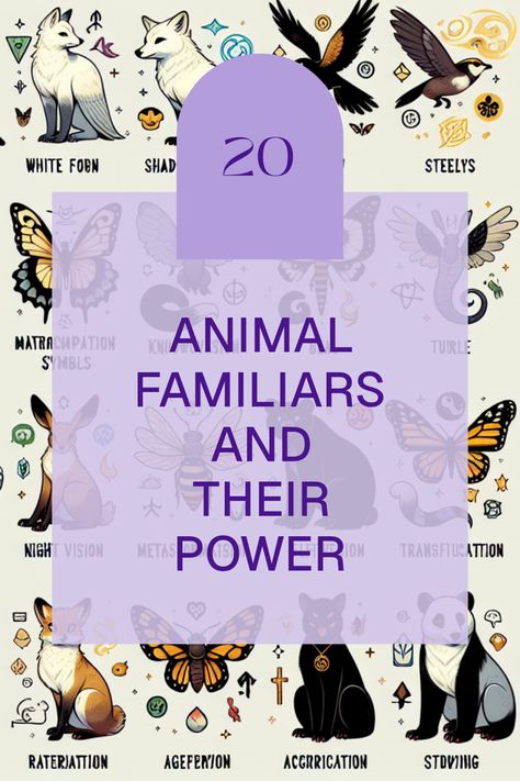 Discover how to connect with your spirit animal through our fascinating list of 20 animal familiars and their unique magical attributes. From the wise owl to the fierce fox, each creature has special qualities that can enhance your journey into witchcraft and personal growth. Learn the significance of each animal with quick insights and unleash the secrets to honing your witchcraft skills by incorporating these magical allies into your rituals. Find your animal guide today! Witches And Familiars, Witch Familiar Animals List, Familiars Witch Animal, Witch Familiar Animals, Owl Familiar, Fox Spirit Animal, Pagan Practices, Find Your Spirit Animal, Witchcraft Movie