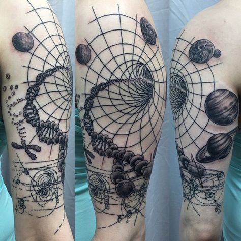 Wow! Dmt Tattoo, Biology Tattoo, Physics Tattoos, Space Sleeve, Chemistry Tattoo, Wormhole Tattoo, Astronomy Tattoo, Science Tattoo, Science Tattoos