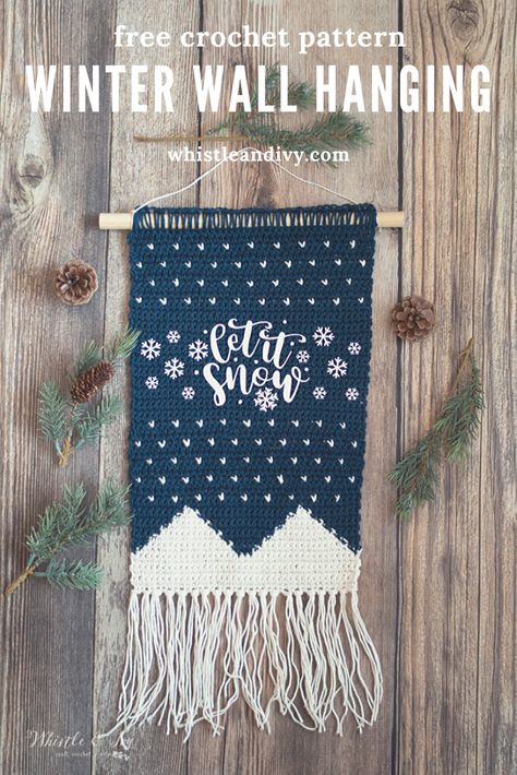 They beautiful winter crochet wall hanging uses color work and heat transfer vinyl to create a beatutiful piece of wall decor. This pretty wall hanging is perfect for decoration for winter after you put away your holiday decor. Free crochet pattern!  #ad #crochetwinterdecor #heattransfervinylcrochet #crochetdecor #fairislecrochet Crochet Canvas Wall Art, Fair Isle Crochet, Crochet Wall Hanging, Hanging Crochet, Crochet Wall Art, Crocheted Christmas, Gift Crafts, Crochet Decor, Modern Crochet Patterns