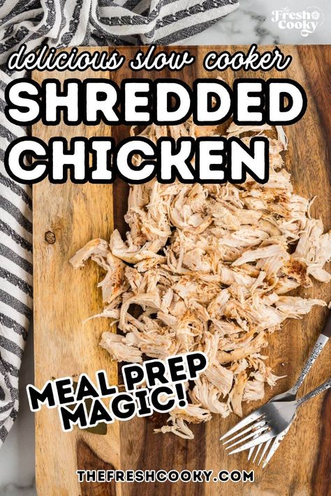 Slow Cooker Shredded Chicken is one of those recipes that never goes out of style! It’s effortless, versatile, and packed with flavor. Whether you need to meal prep for a variety of meals or feed a crowd, you can just toss it in the slow cooker and let it work its magic. In just a few hours, you’ll have tender, juicy and perfectly seasoned shredded chicken ready to go! Get the recipe from thefreshcooky.com Crockpot Chicken Recipes For Meal Prep, Meal Prep Slow Cooker Chicken, Seasoned Shredded Chicken Crockpot, How To Shredded Chicken, Shredded Chicken In The Crockpot, Shredded Chicken Over Rice, How To Season Shredded Chicken, Crockpot Chicken For Meal Prep, Slow Cooker Chicken Shredded