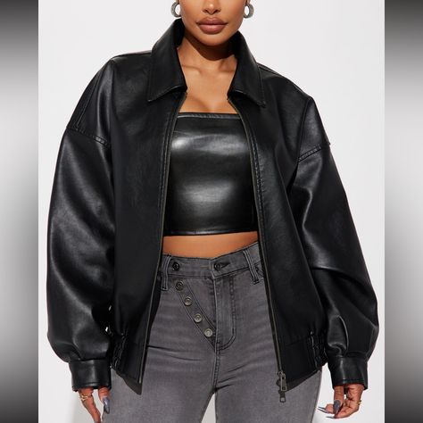 Fashion Nova Hustle Mode Faux Leather Jacket New With Tags! Oversized Fashion Nova Jackets, Coats Fashion, Faux Leather Jacket, Mode Fashion, Faux Leather Jackets, Leather Jackets, Fashion Nova, Women's Fashion, Faux Leather