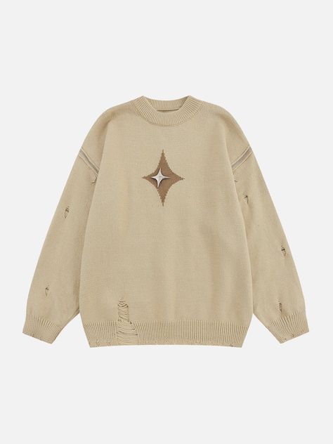 Aelfric Eden Star ZIP Hole Sweater Hole Sweater, Quality Sweaters, Underground Clothing, Asian Streetwear, Top Streetwear Brands, Dr Shoes, Fashion Star, Baby Tees Y2k, Trendy Summer Outfits