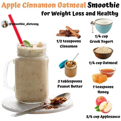 SMOOTHIE- NUTRITION ® on Instagram: “If you are a fan of regular instant oats, then you most likely have tried variations that included apple cinnamon.⁠ ⁠ These three…” Apple Cinnamon Oatmeal Smoothie, Apple Oat Smoothie Recipes, Apple Oats Smoothie, Apple Oatmeal Smoothie, Apple Cinnamon Smoothie Recipe, Apple Cinnamon Smoothie, Smoothie Nutrition, Heart Healthy Recipes Easy, Oats Smoothie Recipes