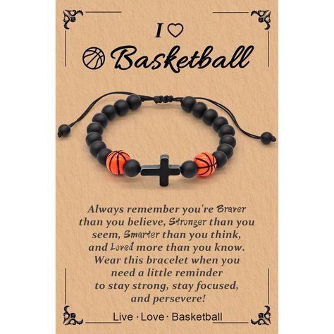 PRICES MAY VARY. Stylish and Eye-catching Design: Elevate your style with our trendy basketball bracelets for boys. Designed with a cool basketball charm, these bracelets add a sporty touch to any outfit. Whether it's for everyday wear or special occasions, these bracelets are sure to make a statement. Adjustable Fit for Comfort: Our basketball bracelets are made of 8mm natural tiger eye and Stainless Steel Cross featuring a basketball accessory. They can be easily adjusted from 6" to 10" inches End Of Season Basketball Gifts For Players, 8th Grade Sports Night Gifts, Basketball Basket For Boyfriend, Basketball Bracelet, Graduation Gifts For Boys, Baseball Bracelet, Basketball Accessories, Boys Soccer, Friend Graduation