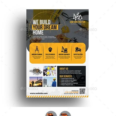 Construction Business Flyer Template Construction Design Graphic, Flyer Ideas Design, Construction Poster Design, Construction Graphic Design, Industrial Brochure, Presentation Slide Design, Construction Brochure, Construction Poster, Construction Flyer