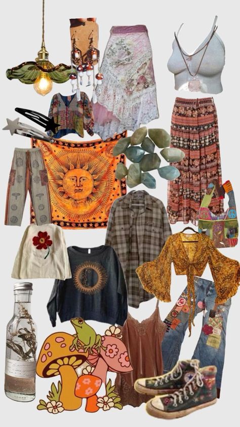 Hippie Outfit Inspiration, Clothing Mood Boards, Hippie Core Aesthetic, Witchy Hippie Aesthetic, Hippe Outfit Aesthetic, Hippie Asethic, Summer Outfits Hippie, Hippie Witch Outfits, Hippie Outfits Summer