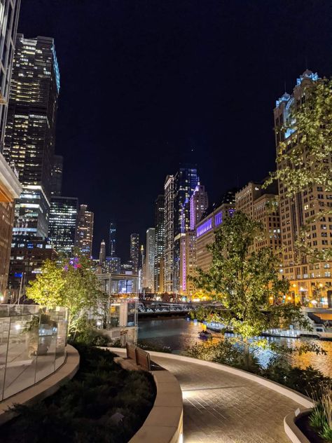 Downtown Chicago Aesthetic Night, Calming Lights, Satisfying Images, Chicago Aesthetic, Chicago Pictures, Chicago At Night, Travel Destinations Photography, City Silhouette, Chicago Travel