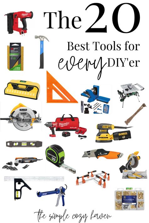 The 20 Best Tools for every DIY’er! - The Simple Cozy Haven Plumbing Business, Storage Shed Organization, Diy Handyman, Handyman Projects, Tools List, Carpentry Tools, Diy Picture Frames, Construction Tools, Household Tools